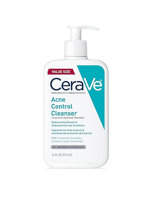 Cerave Acne Control Cleanser, 2% Salicylic Treatment Formulated With Niacinamide Ceramides Oil Absorbing Gentle Face Wash Helps & Prevent Acne, Fragrance 473ml