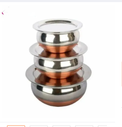 Copper Bottom Stainless Steel Handi Set With Lid- Set Of 3