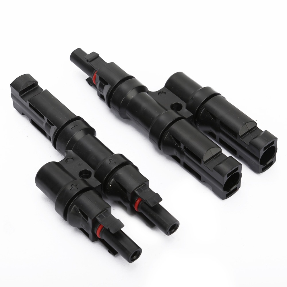1 Pair Solar Connectors 2 in 1 T Branch Connector Three-way 6000V Test Voltage Solar String Splitter MMF+FFM IP67 Waterproof Parallel Connector Parallel Connection