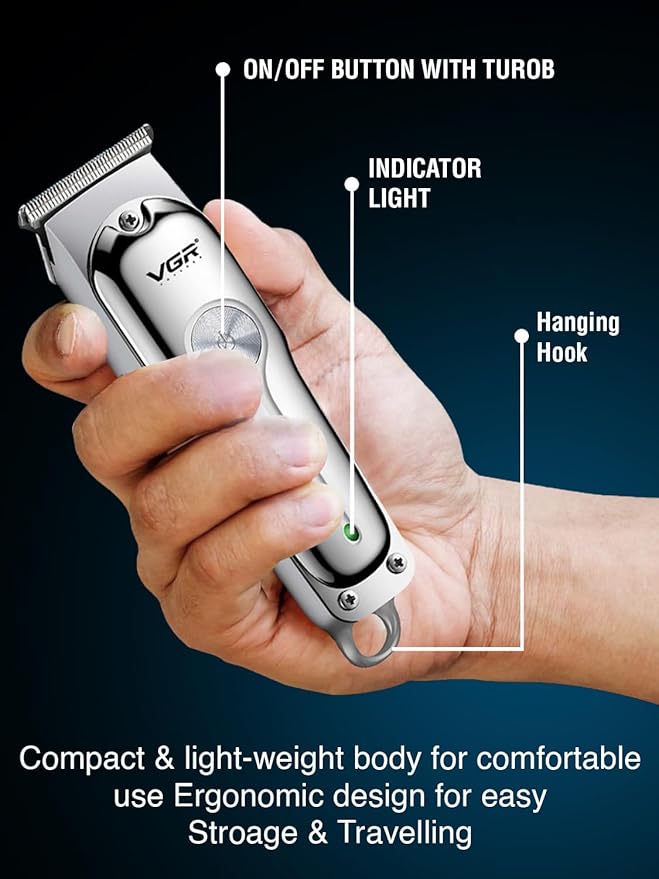 VGR V-030 Professional Rechargeable Hair Trimmer - Precise T-Blade Detailer for Men