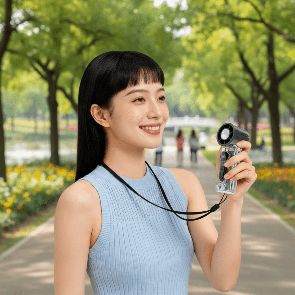 Portable 100 Gears Mini Pocket Turbo Fan Transparent Body Rechargeable Handheld Fan Adjustable Speeds with LED Light Neck Hanging Small Fan Summer