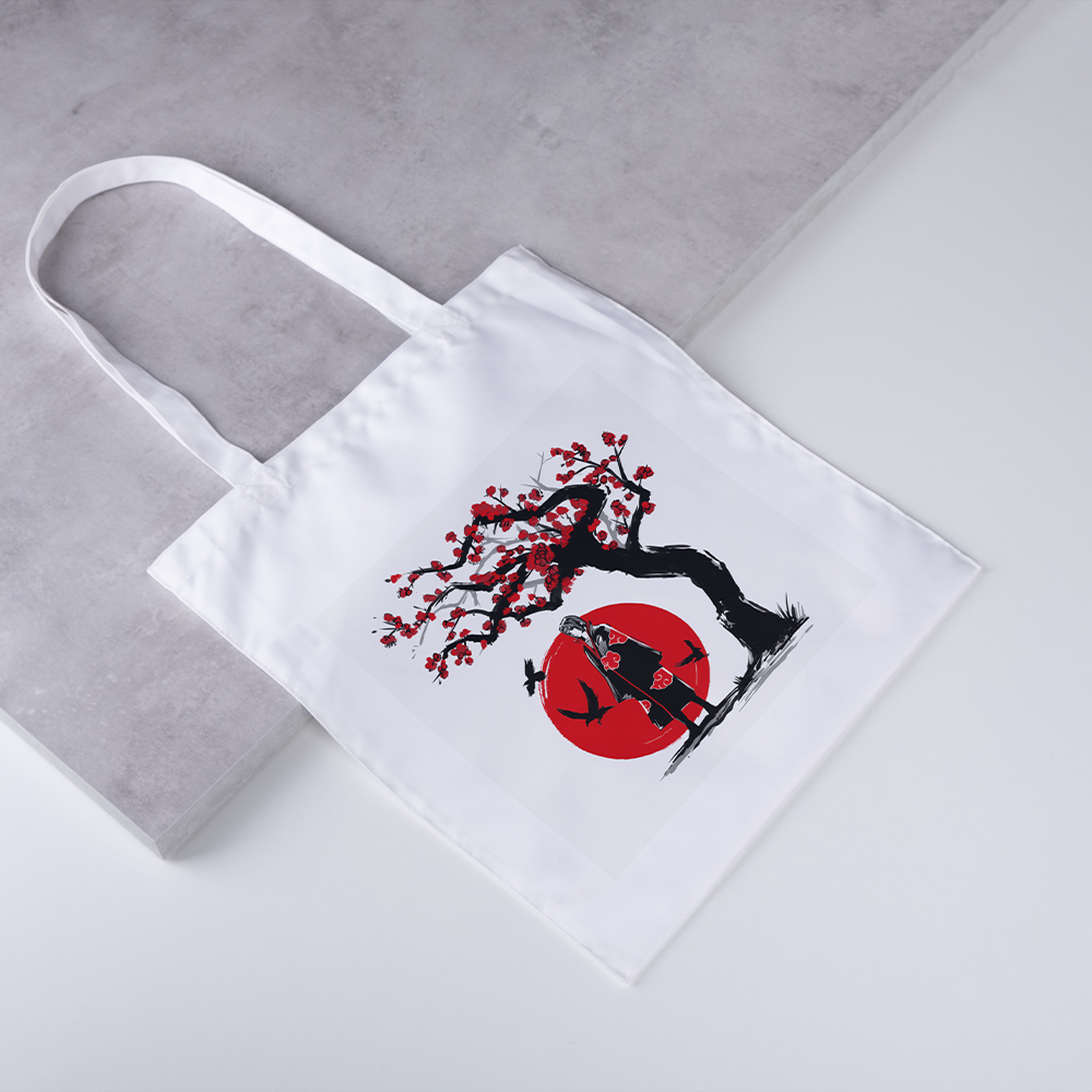 Anime Printed (Naruto / Itachi Uchiha Silhouttee / Akatsuki) White Polyester Tote Bag For Women