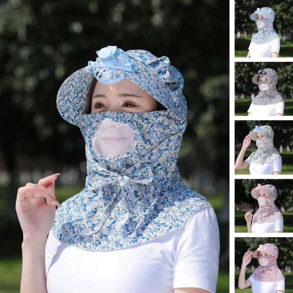 New Large Brim Camping Breathable with Electric Fan Sunscreen Full Anti-UV Face Hood Hat Outdoor