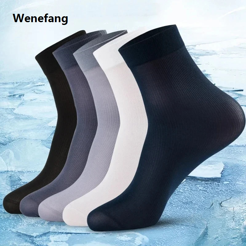 Wenefang 20Pcs Breathable Long Socks Bamboo Fiber Socks Summer Thin Stripe Men Silk Sports Socks Antibacterial Black Business Men Sox
