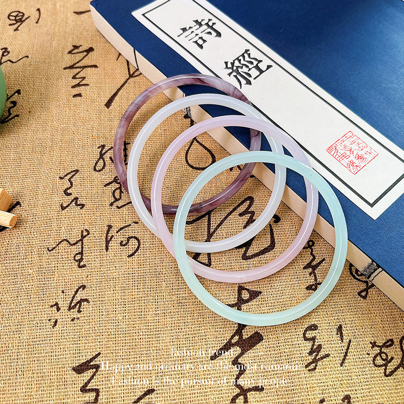 【Must-have】New Chinese Style Step by Step Glaze Bracelet Han Clothing Accessories Imitation Jade Jingle Bracelet No Fading Ice Stall Bracelet Women