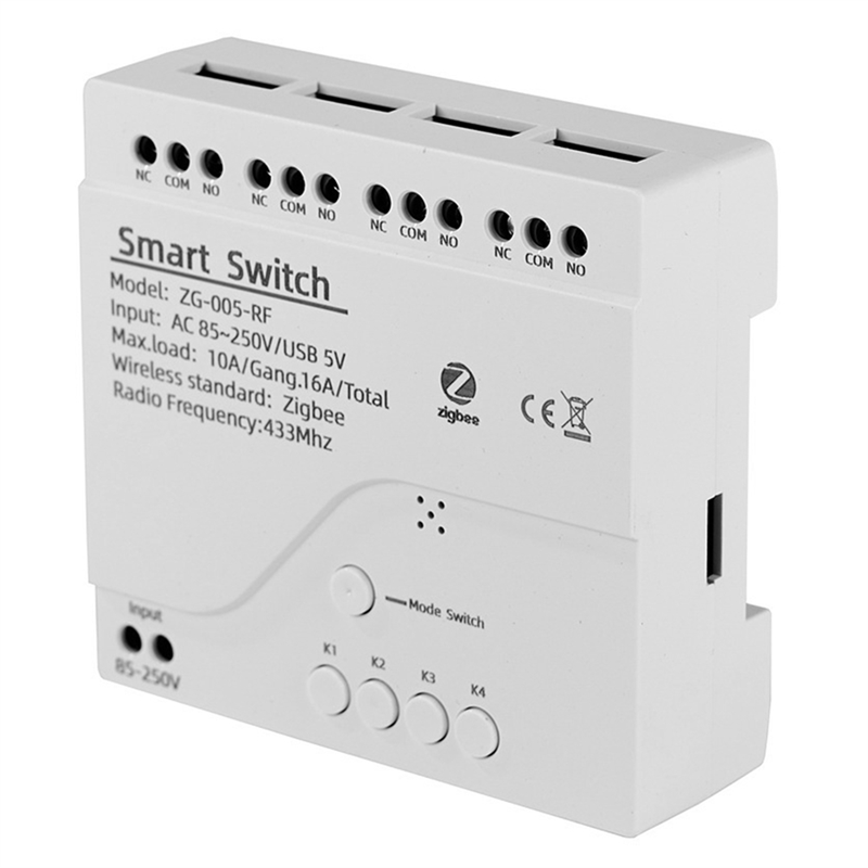 4 Channels Tuya ZigBee Smart Switch Module RF433 Smart Home Automation DIY Breaker Wireless Relay Voice Control White 1 PCS