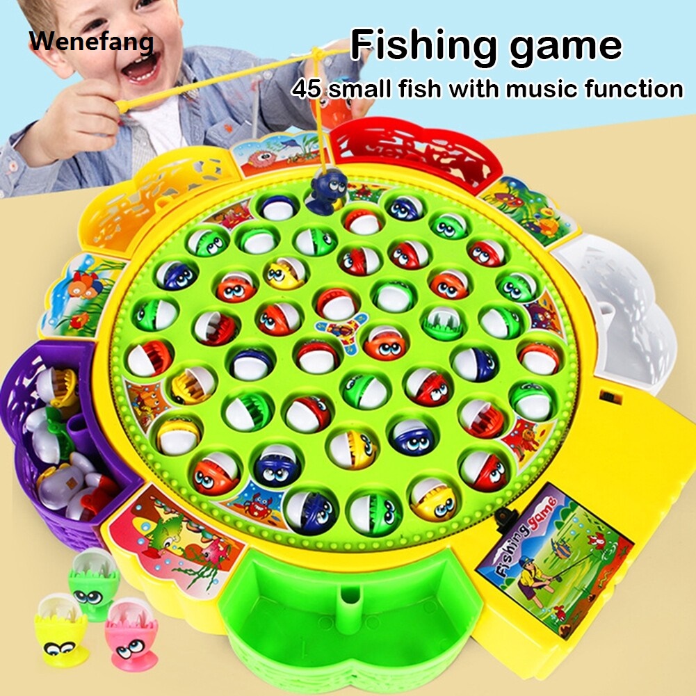 Wenefang Kids Fishing Game Toy Electric Music Rotating Catch Magnetic Fish Toys Set Gift