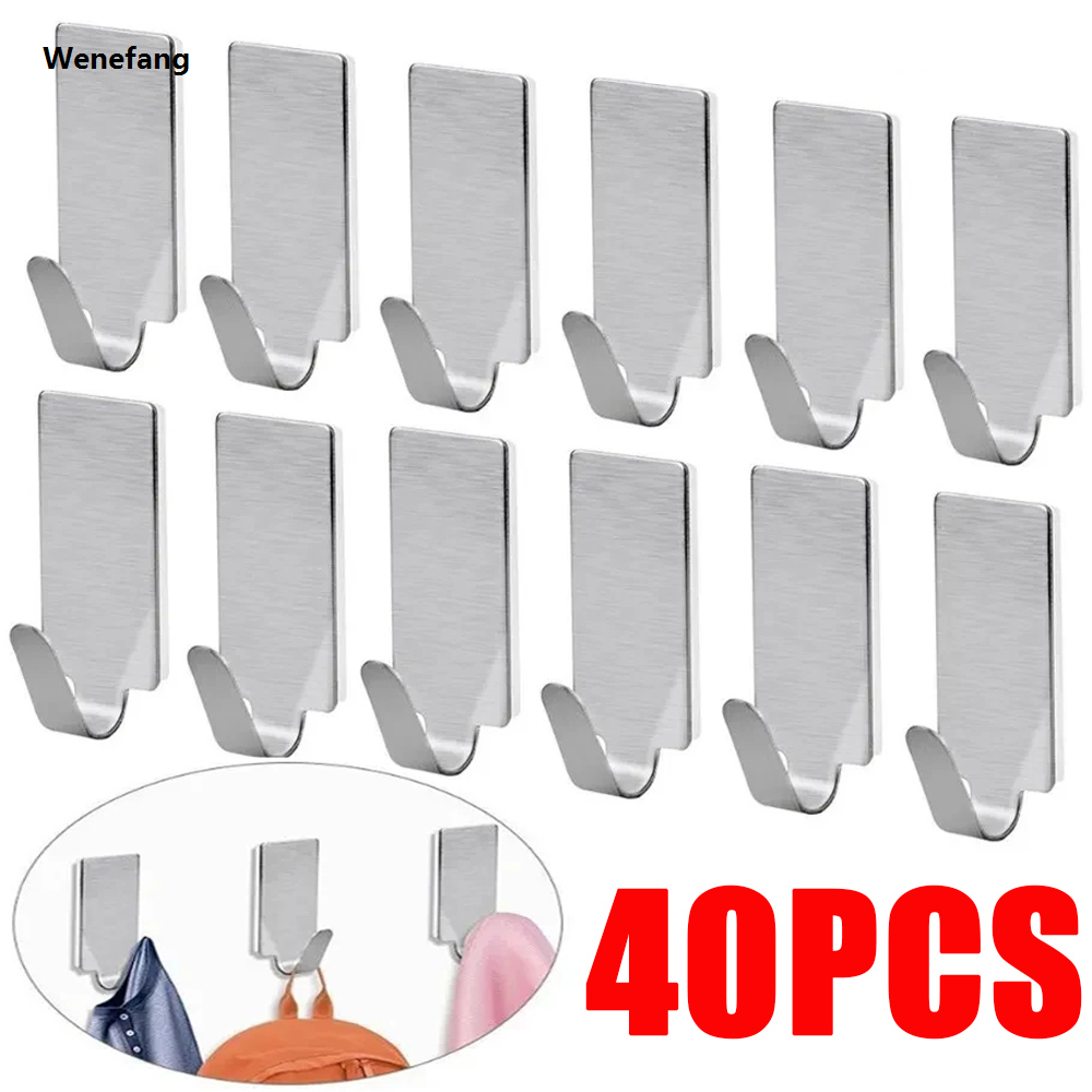 Wenefang 10/1PCS Self Adhesive Stainless Steel Hooks Heavy Duty Wall Hooks Hangers For Bathroom Towel Clothes Rack Kitchen Hook Wall Hook