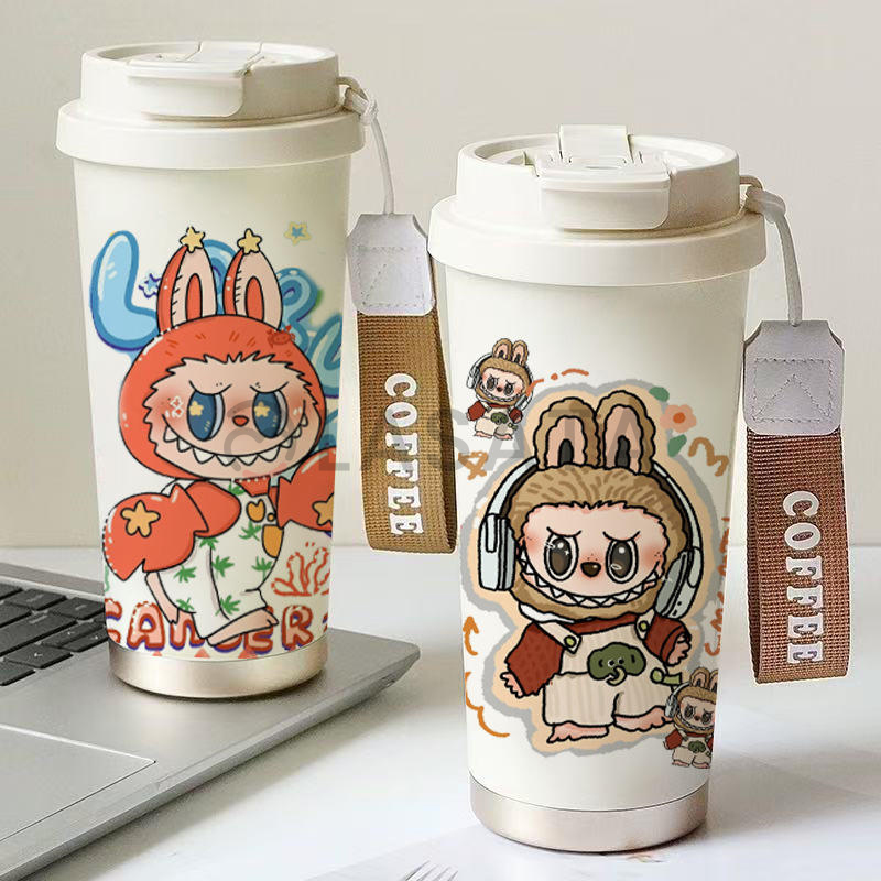 500ml Double Wall Stainless Steel, Vacuum Insulated Tumbler with Straw, New Portable Coffee Mug for Camping | Labubu | Cartoon