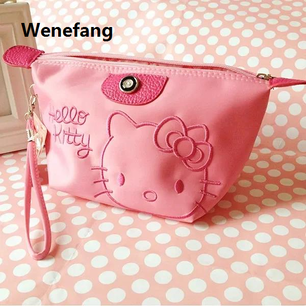 Wenefang 28X11cm Sanrio Hello Kitty Makeup Bag Anime Y2K Girls Storage 2025 New Bag Cartoon Kawaii Large Capacity Waterproof PU Handbag Gift