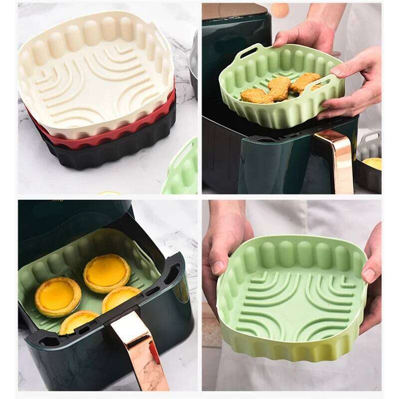 2PCS Tray Reusable Square Air Fryer Pan Silicone Mold Microwave Pads Baking Mat Pot Tray, Durable E