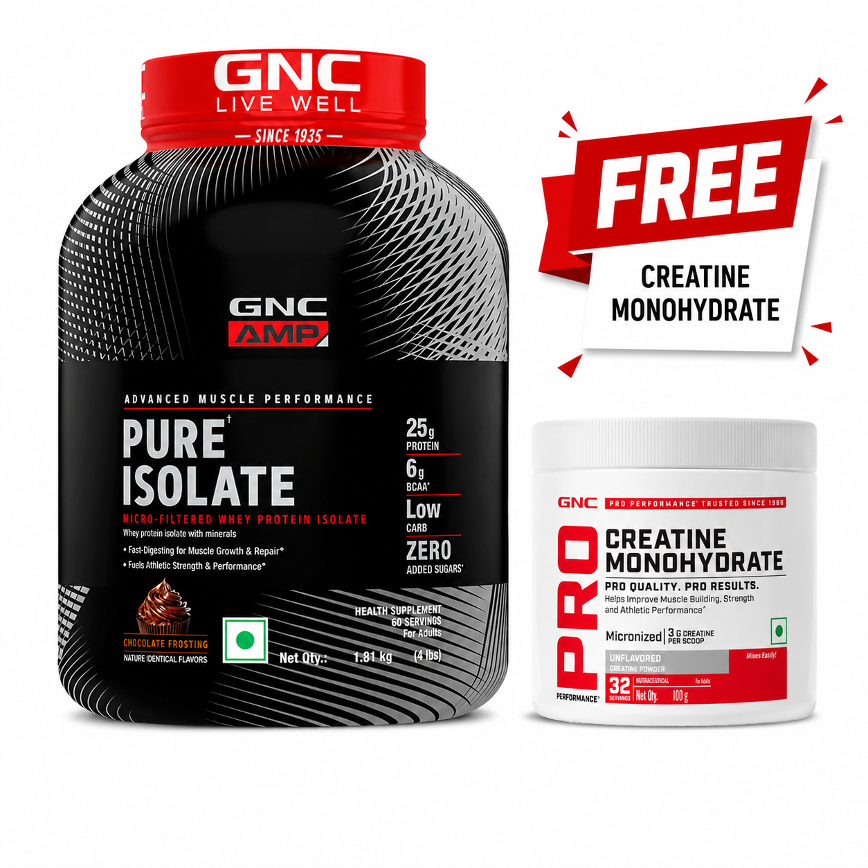 GNC AMP Pure Isolate (Low/Zero Carb) 1.81KG (30G Serving) Vanilla Custard Flavor For Build Lean Muscles & Speeds Up Recovery With Increase Strength