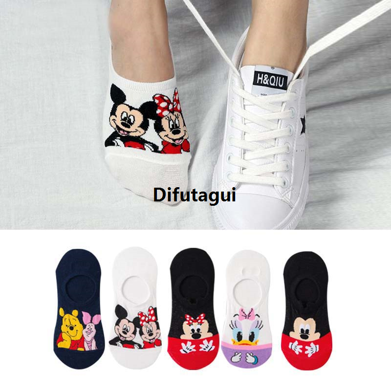 Difutagui 5 Pairs Casual Cute women Socks animal Cartoon Mickey Minnie Daisy socks Cotton invisible funny socks size 35-41 Dropshipping