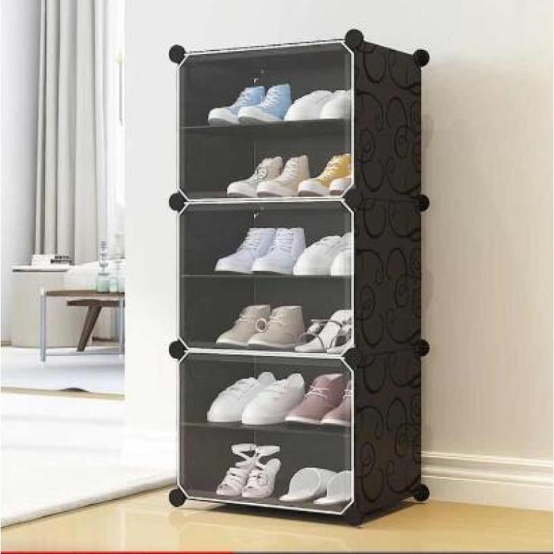 Diy 1 X 6 Cube Shoe Rack Wardrobe Box Storage Closet Organizer Cabinet With Doors (Color May Vary)