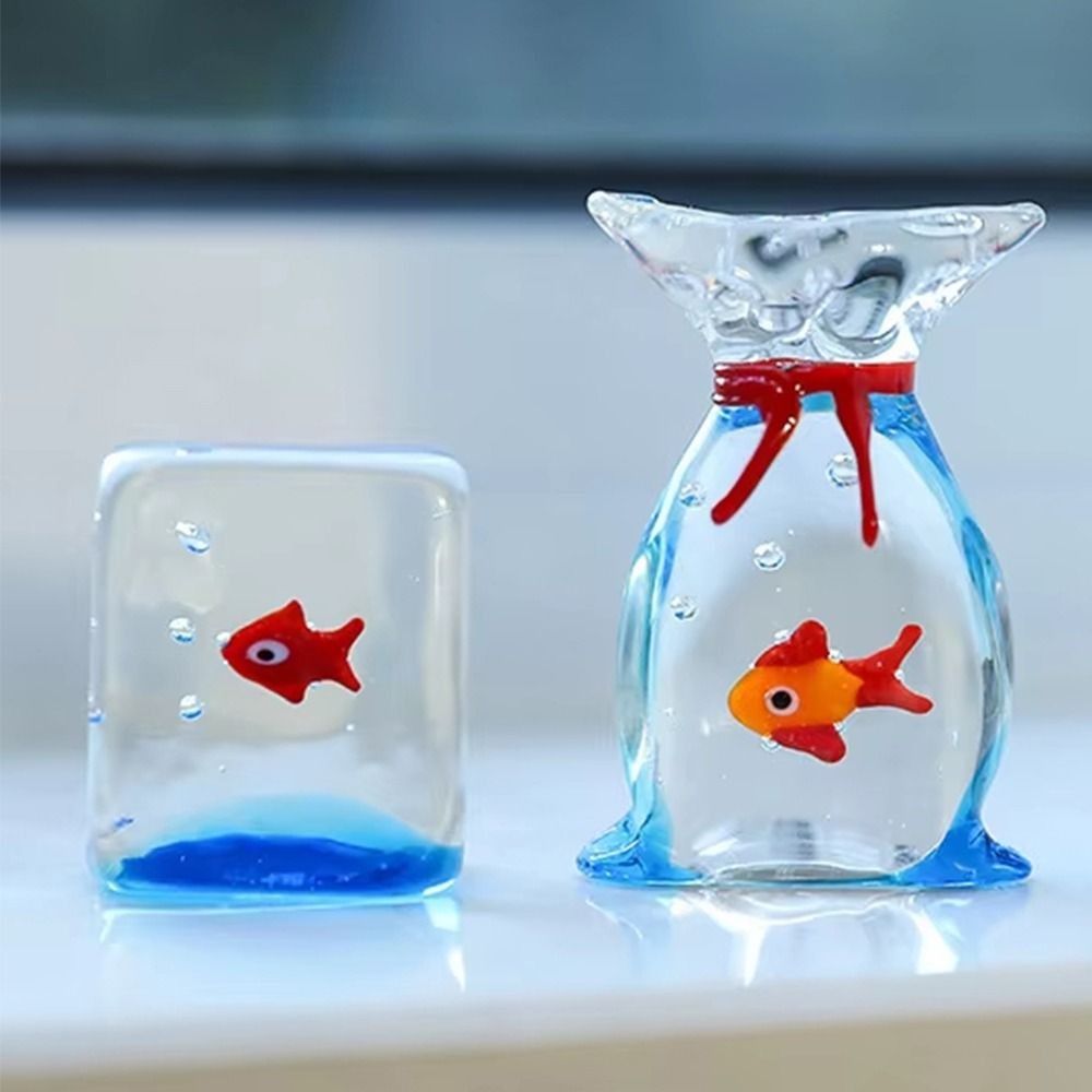 Gift Creative Mini Glass Fish Cute Transparent Aquarium Decoration Blown Glass Handmade Desktop Ornament Desktop Decoration