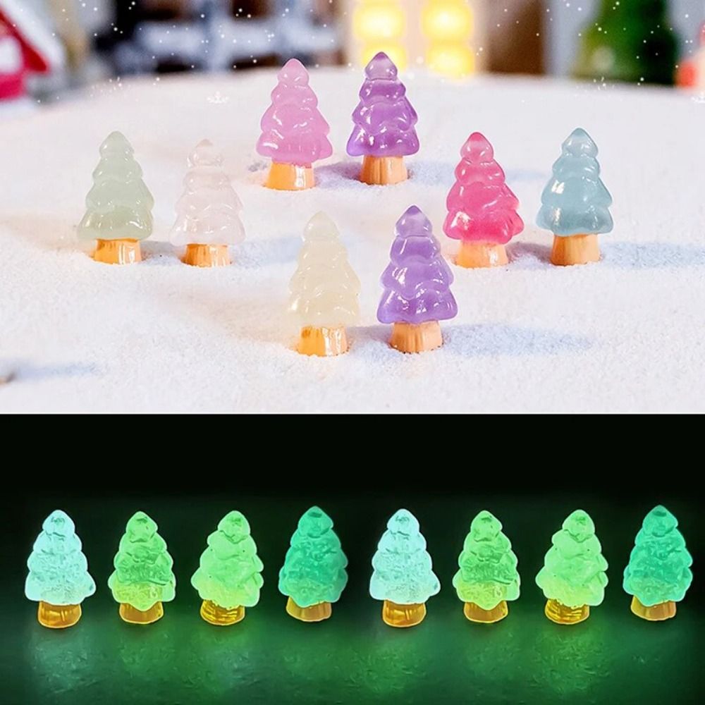 10pcs/Set Creative Cute Xams Tree Miniatures Mini Resin DIY Snowscape Accessories Micro Landscape Noctilucent Christmas Ornaments Christmas