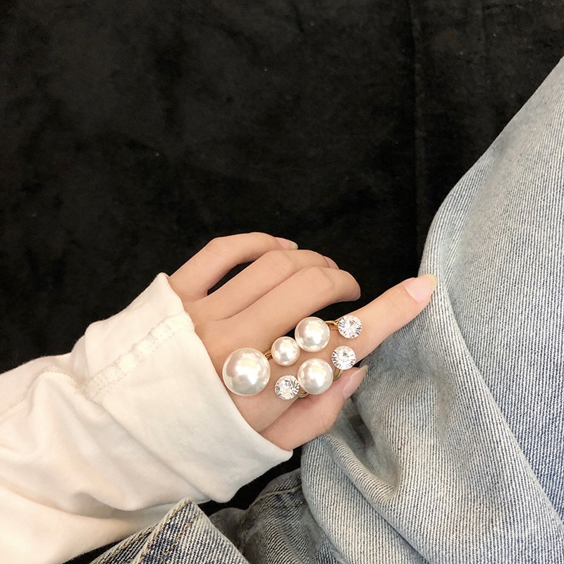 Geometrically Exaggerated Large Pearl Irregularity Open Ring for Girl Ins 2023 New