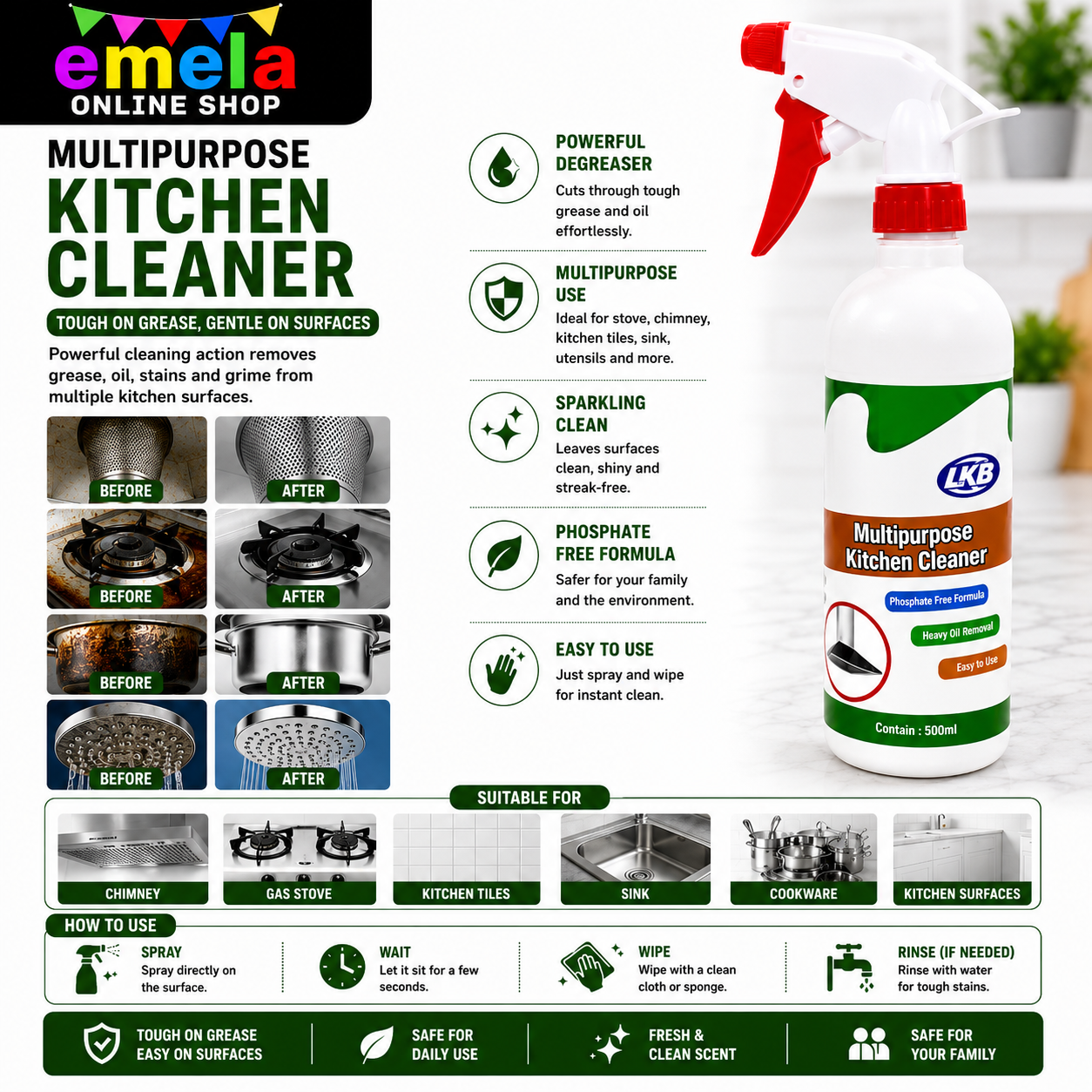 Kitchen Cleaner Oil & Grease Stain Remove For Stove & Chimney, Grill & Exhaust Fan