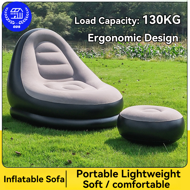 Portable Lazy Inflatable Sofa with Footrest - Lightweight, Durable, 130KG Load Capacity, Easy Storage & Includes Air Pump