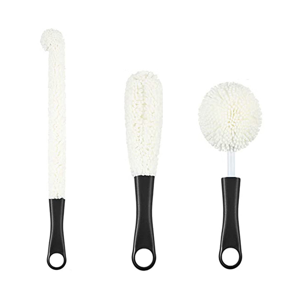 FORIDE 3 Pieces Flexible Wine Bottle Glass Decanter Coffee Cups Hand Washing Cleaning Brush Scrubber Tool,Black