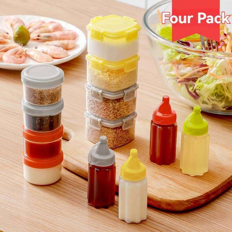 4 PCS Spice /Jam Squeeze /Seal Barbecue Seasoning Box Four Pack Household Sauce Bottle Sealed Storage Easy Fresh
