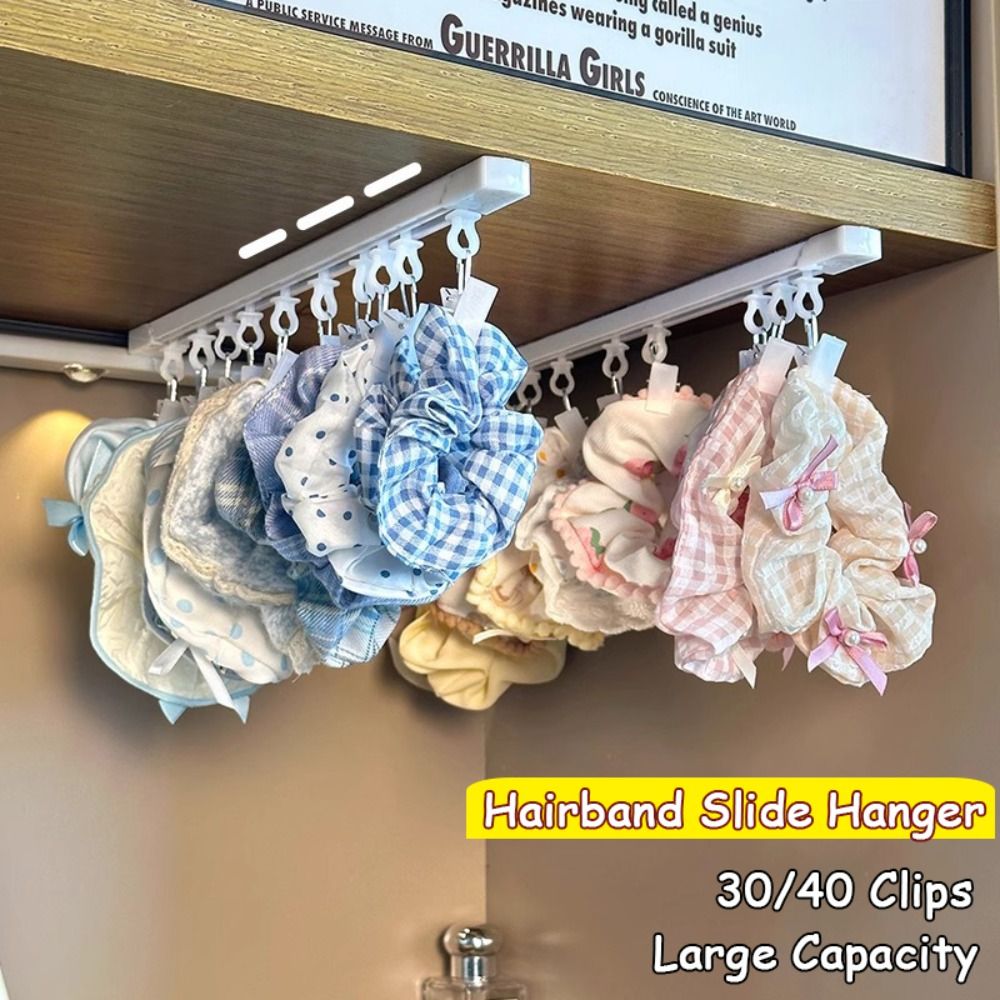 Portable 30/40 Clips Hair Accessory Organizer with Slide Rail Wall Mounted Hanging Rail Large Capacity Multi-Position Slider Hook