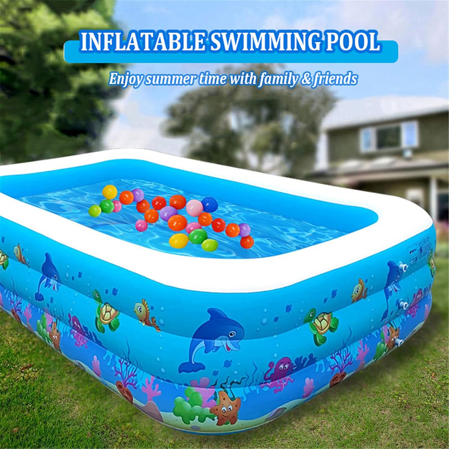 Inflatable Swimming Pool, Family Kiddie Paddling Pool, Inflatable Pool for Kids Adults, Summer Water Party for Outdoor Garden Backyard, Multiple-Sized