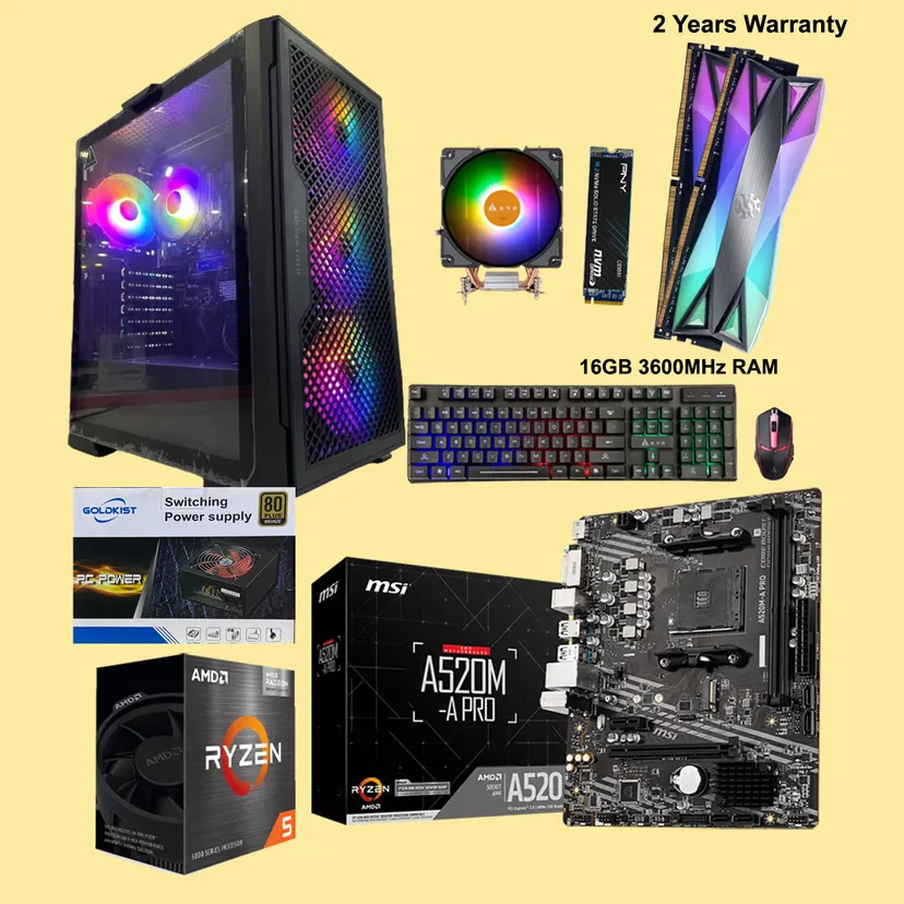 Gaming Desktop with AMD Ryzen 5 5600G with Radeon Vega 7 Graphics | 16GB DDR4 3600MHz | 256GB SSD | 650W80 Plus Bronze SMPS | RGB Mouse & Keyboard | Gaming Pc