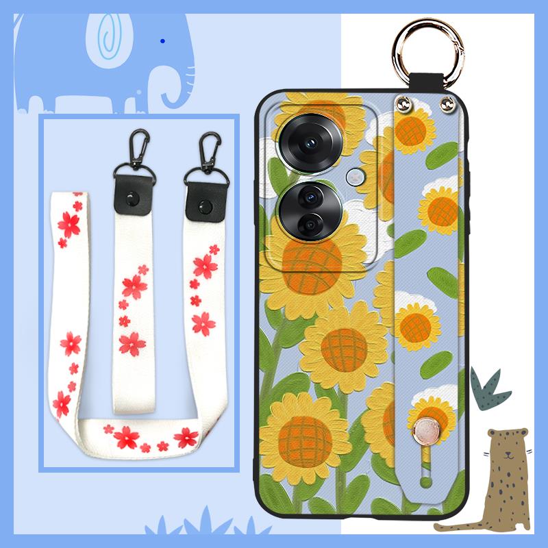 Wristband Durable Phone Case For OPPO Reno11F 5G/F25 Pro 5G Lanyard ring Dirt-resistant Wrist Strap Back Cover flower