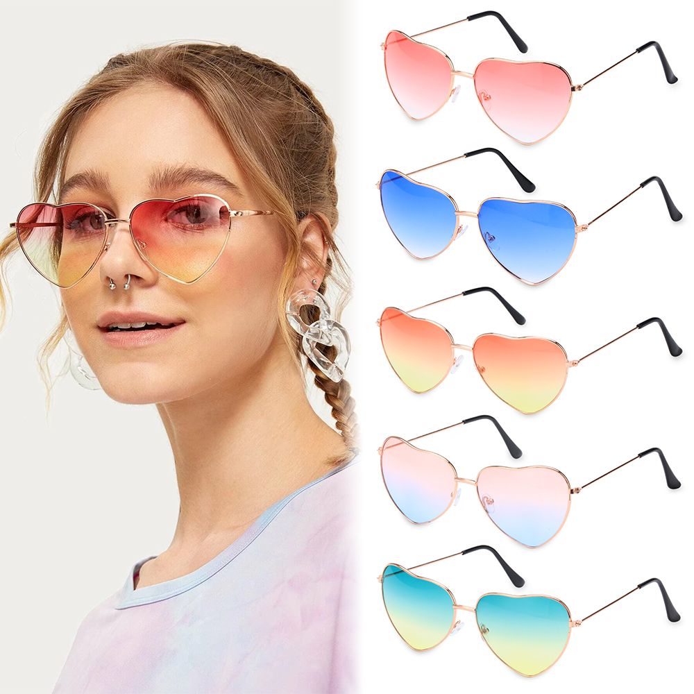 Vintage UV 400 Ocean Lenses Sun Glasses Heart Shaped Sunglasses Gradient Metal Frame