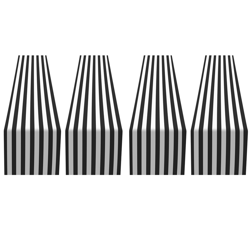 NAMUNY Striped Table Runner Polyester Table Decor Tablecloth for Indoor Outdoor Events Family Dinner(Black and White,4 Pack)