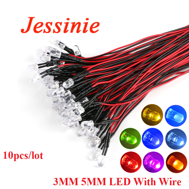 10PCS 3mm 5mm F3 F5 LED 20cm Pre-wired White Red Green Blue Yellow UV RGB Diode Lamp Decoration Light Emitting DIY Pre-soldered