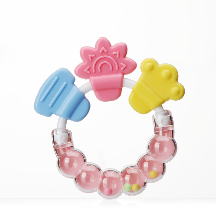 Mumlove Baby Teething Chewable Ring Bell Grinding Silicone Rattles Teether Toy - BPA Free