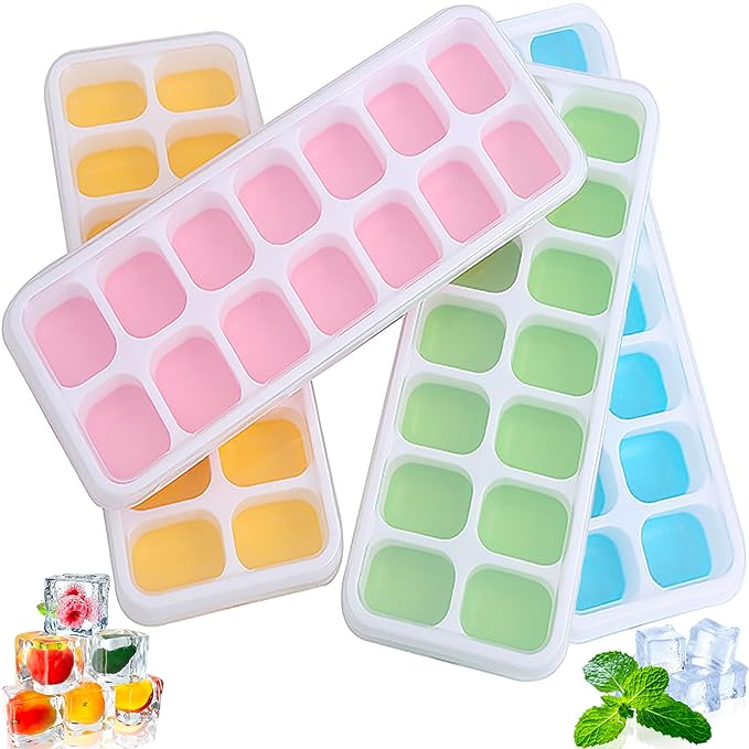 1 Piece Soft Silicone Ice Cube Tray with Easy Pop-Out Cubes Food-Grade, Freezer Safe & Reusable