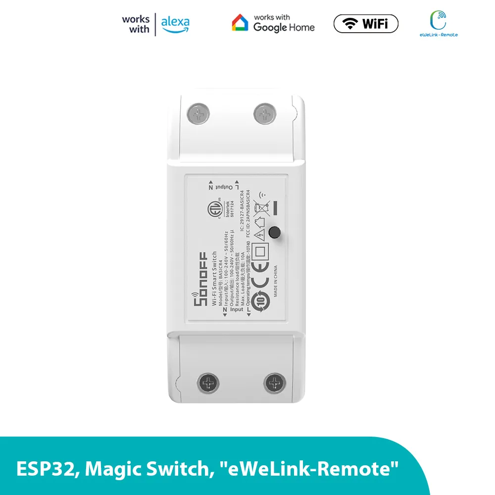 SONOFF BASICR4 DIY WiFi Intelligent Smart Switch, Universal Breaker Relay Light Module, Timer Smart Home Magic Switch Mode, eWeLink Remote Control, Compatible with Alexa and Google Home