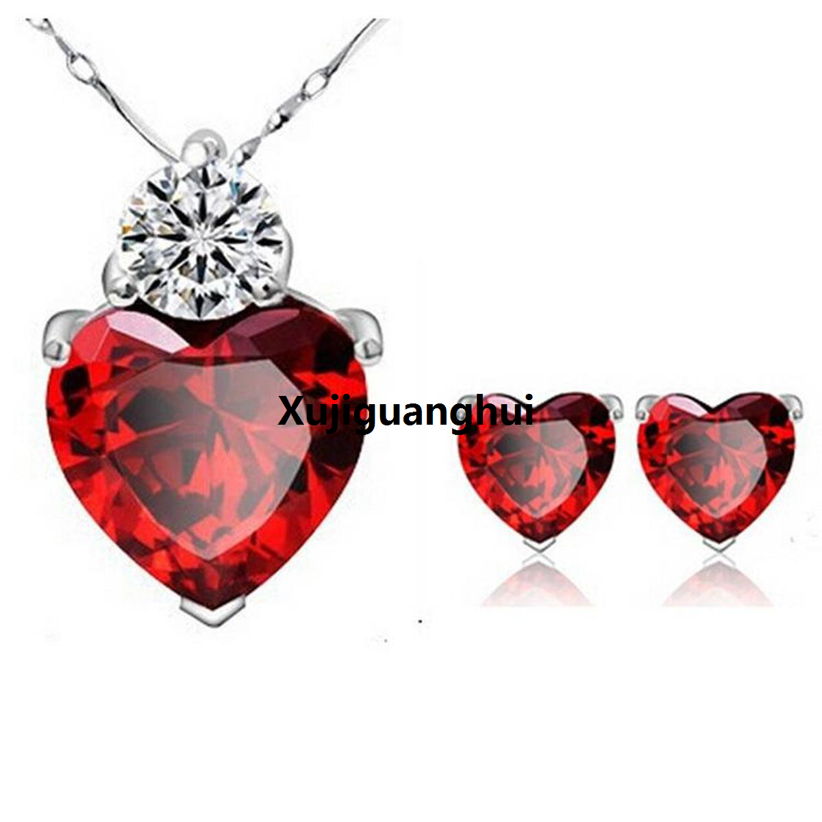 Xujiguanghui Jewellery Set. Silver Plated Cute love Zircon Necklace Earrings, Money Back Guaranty