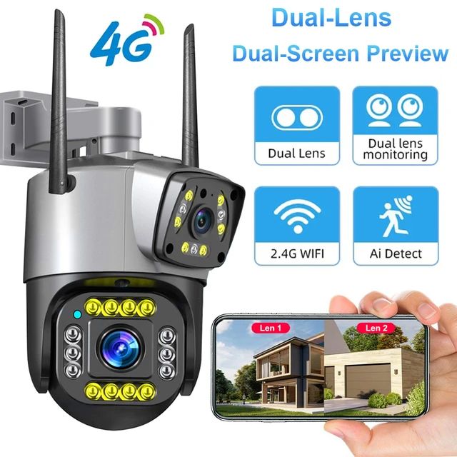 Wifi 10P Dual Lens IP Night Vision Camera Surveillance 1080P Full HD Automatic Outdoor Smart home PTZ CCTV Camera V380 Pro