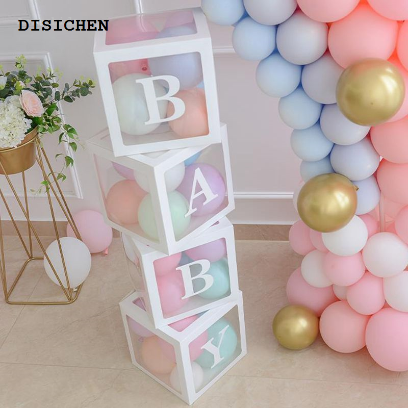 DISICHEN Hot Selling Anrushide Transparent Baby Shower Box Boy Girl Birthday Decor 1st One First Birthday Wedding Party Decor Christening Babyshower Supplies