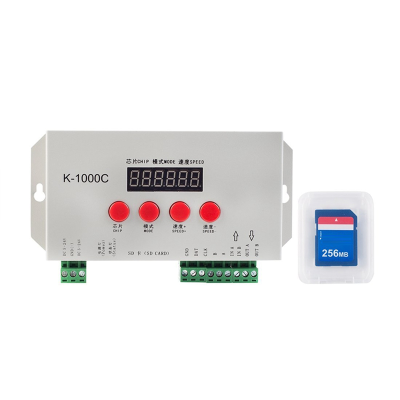 K1000C SD Card Controller RGB Controller WS2801 WS2811 WS2812B LPD6803 LED 2048 Pixels Program Controller DC5-24V Easy to Use