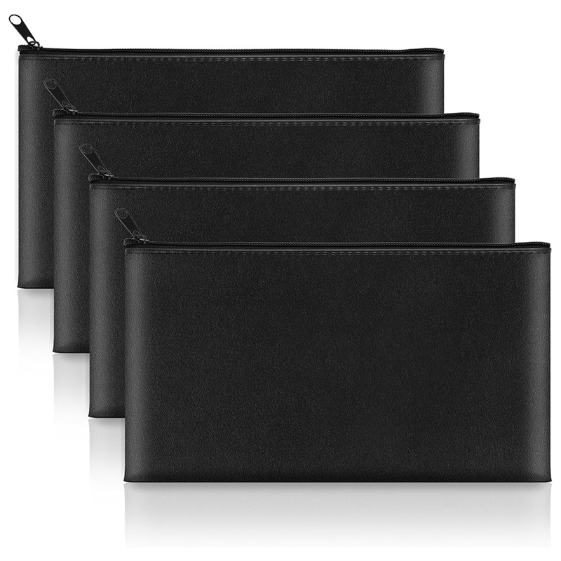 Money Pocket with Zipper 11 X 6.5 Inch PU Leather Cash Bag, Safe Bank Pocket for Coins, Bills, Checks,Cosmetics, Tools A