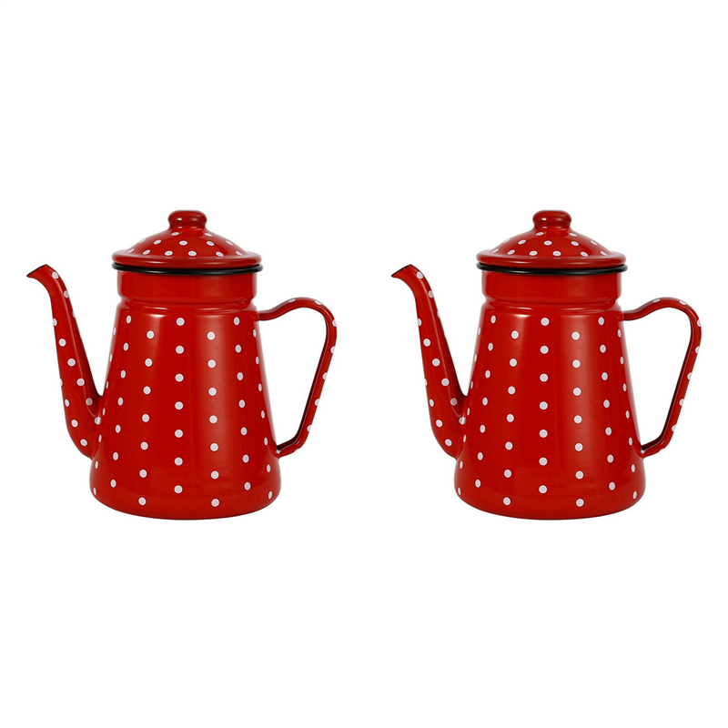 2X 1.2L Enamel Coffee Pot Pour over Milk Water Jug Pitcher Barista Teapot Kettle for Gas Stove and Induction Cooker A