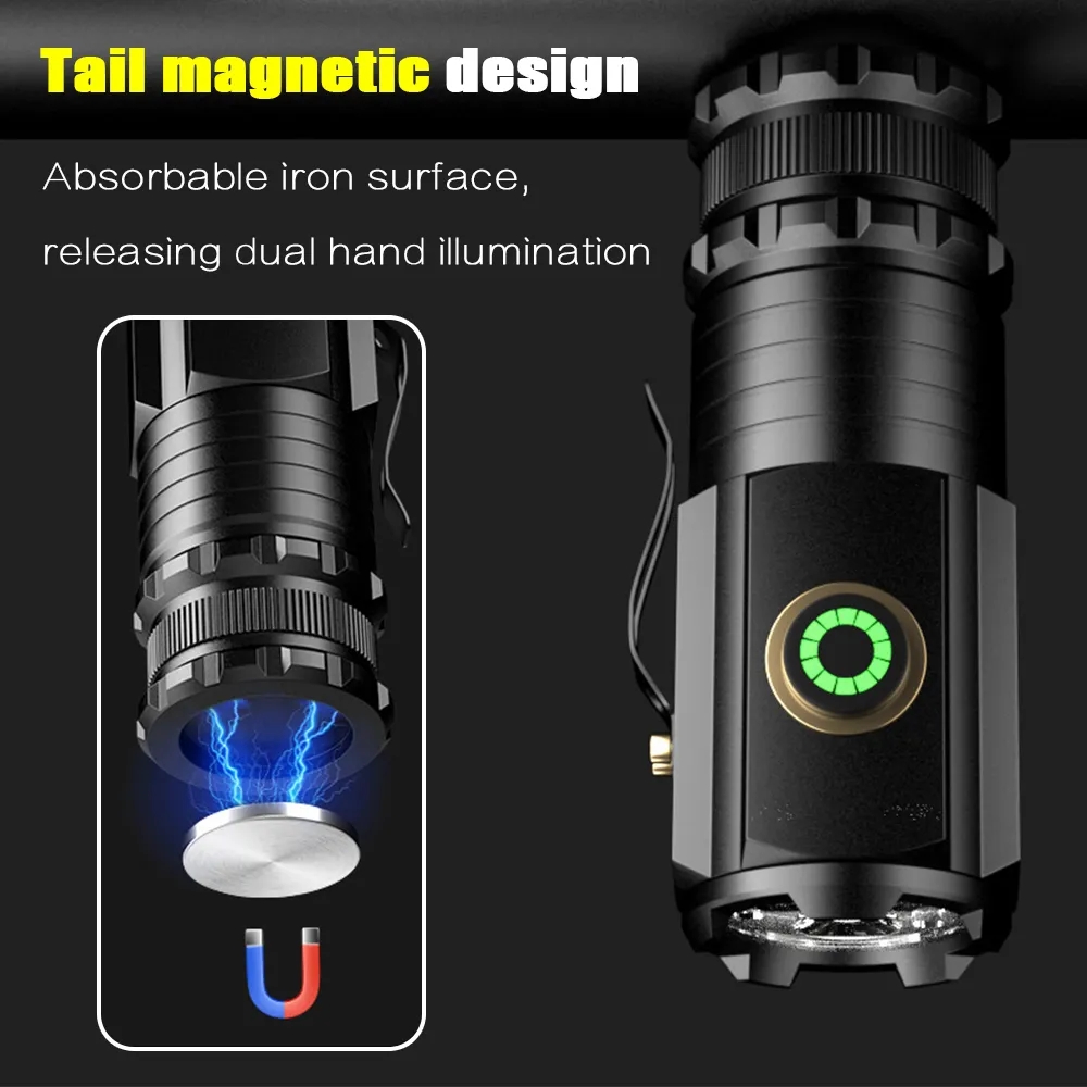 Fifty percent discount High Power 3 LED Mini LED Flashlight 2000LM SST20 Portable EDC Torch TYPE-C Rechargeable IP68 Camping Lantern with Tail Magnet