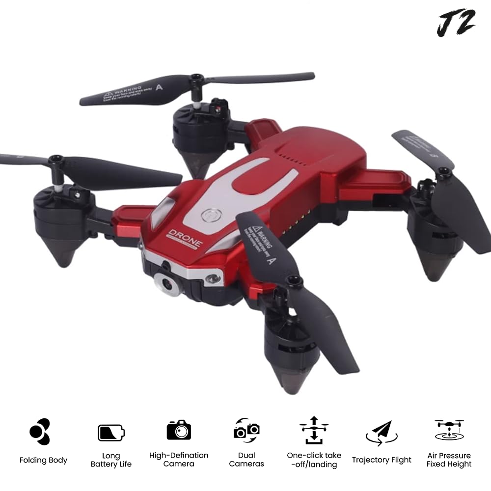J2 Foldable Toy Dronee for Kids and Beginners with Camera | Dual Camera Design | One Key Operation | Indoor Outdoor Use | Spare Propellers Included | 14+