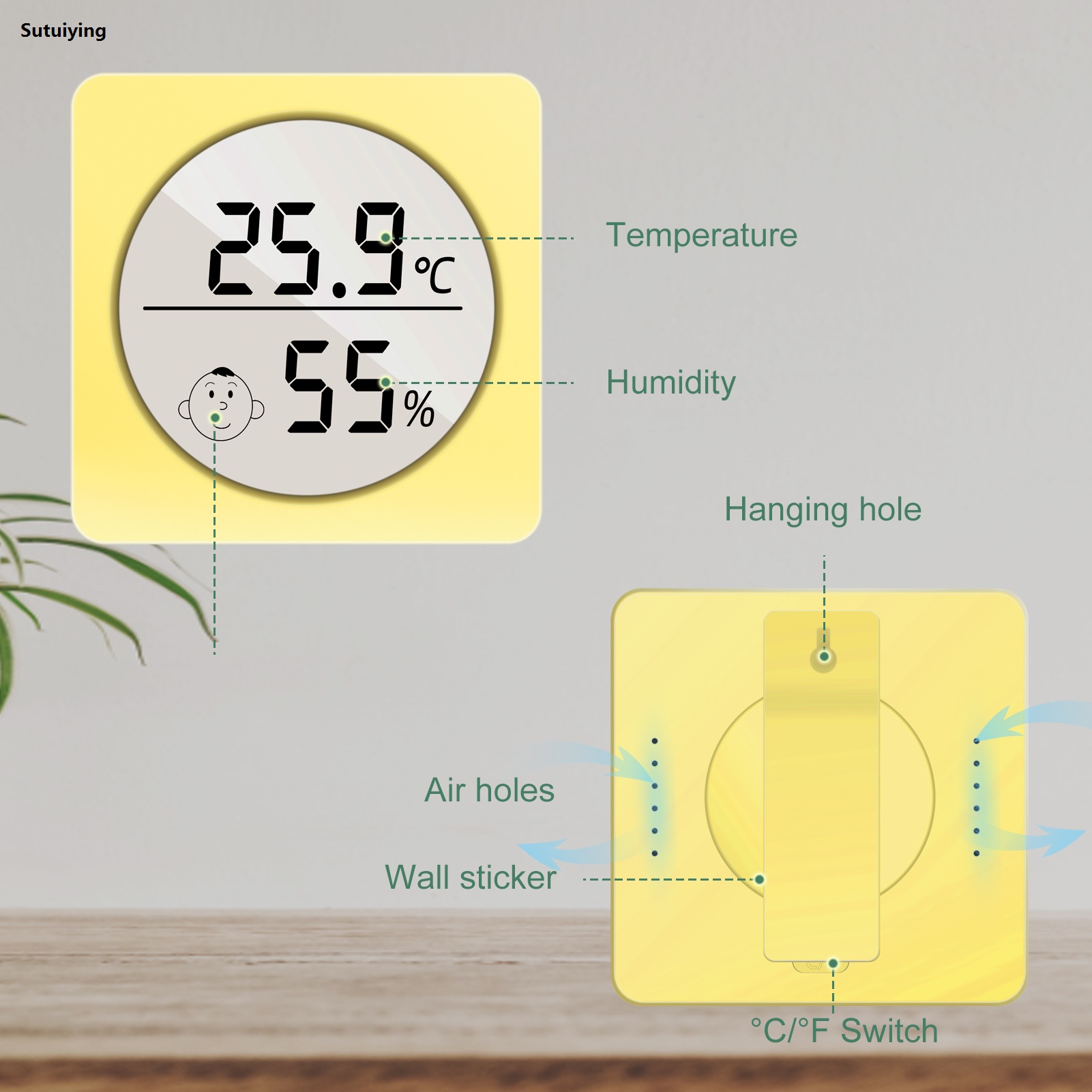 Sutuiying Nice-power Mini Smiley Face Digital Hygrometer Thermometer 2pcs Portable Portable Room Home Thermometer for Office Temperature Humidity