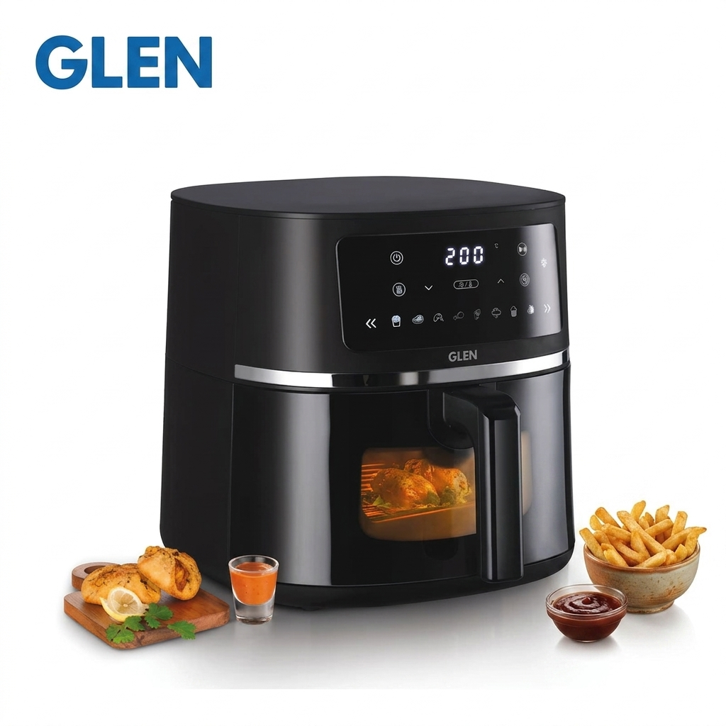 Glen Digital Air Fryer 6 Litre Capacity with 8 Pre Set Menu Timer, Temperature Control, 1500W - Black (SA3062DIGI)