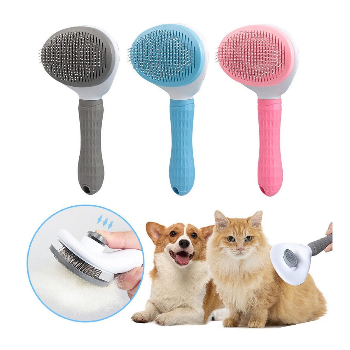 Soft Pet Brush, Self Cleaning Slicker Brush - Gently Removes Loose Undercoat, Mats and Tangled Hair Grooming Brush for Cats Dogs Massage-Self Cleaning Brushes