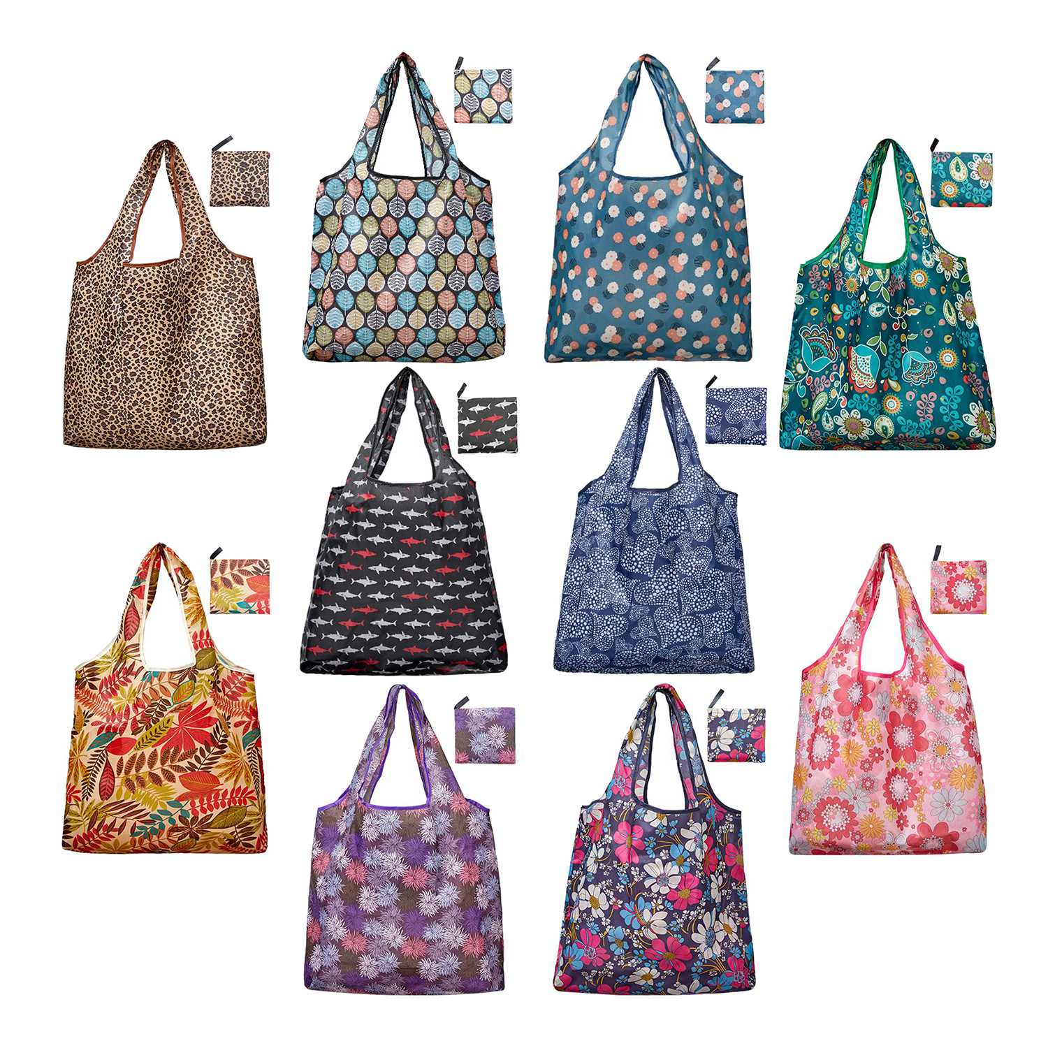 NAMUNY Grocery Bags Reusable Foldable 10 Pack Shopping Tote 50LBS Extra Large Ripstop Pattern Machine Washable Storage