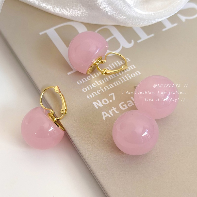 designs】2024 Early Spring New Jelly Pink Ball Earrings Fashion Sweet Sense Atmospheric Earrings Earrings Women