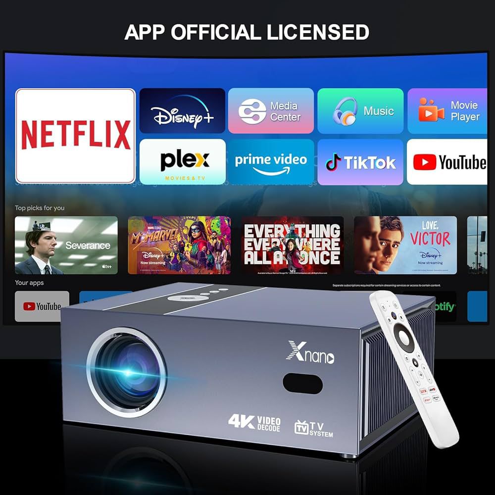 [Official Licensed Apps ＆ AI Autofocus]XNANO UHD Home Theater with Dolby Sound,Smart Projector with WiFi 6 and Bluetooth 5.0,Portable Projector with Smart Voice Remote Control,Built-in Streaming Apps