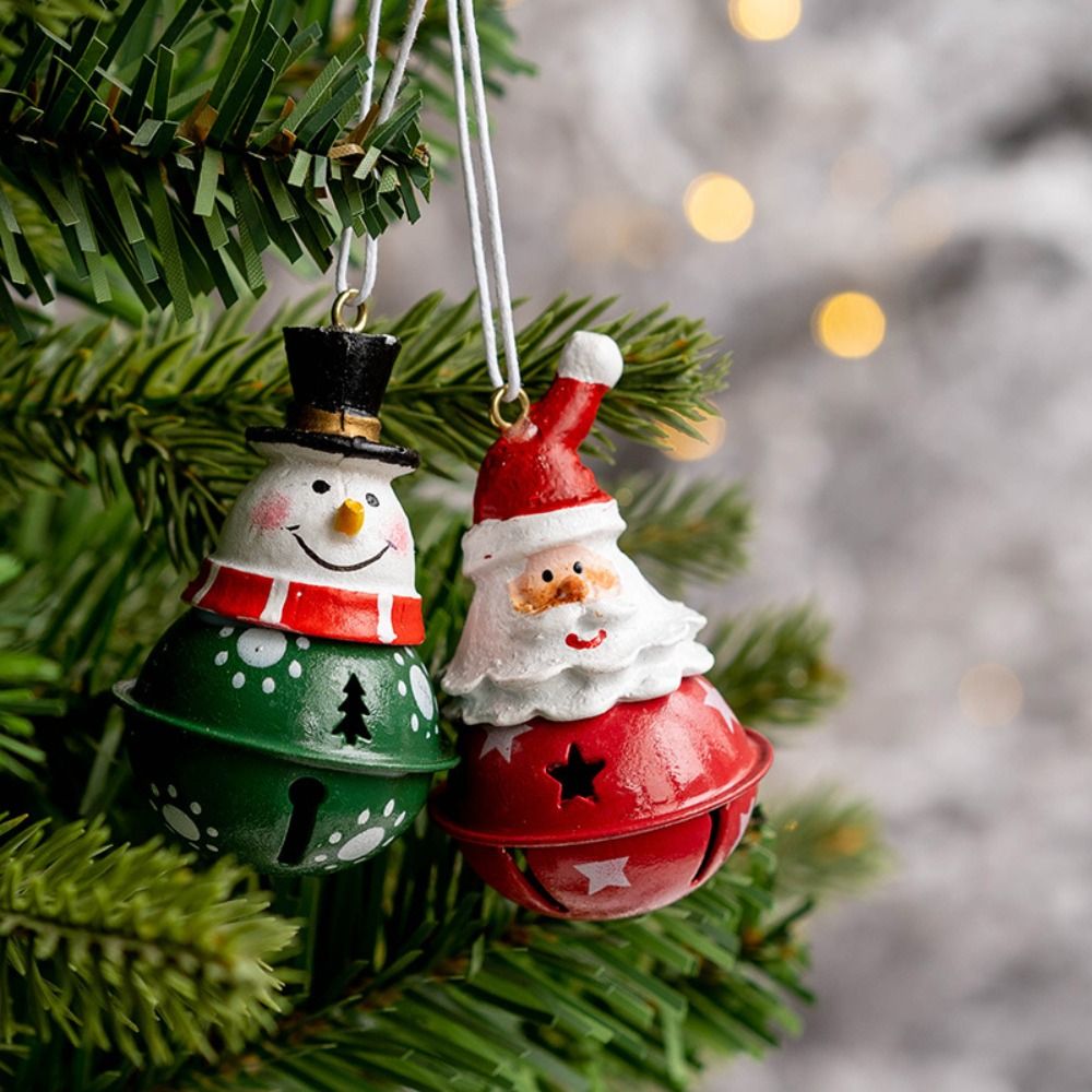 Lovely Iron Christmas Hanging Bell Bell DIY Cartoon Santa Claus Red Green Xmas Tree Decoration